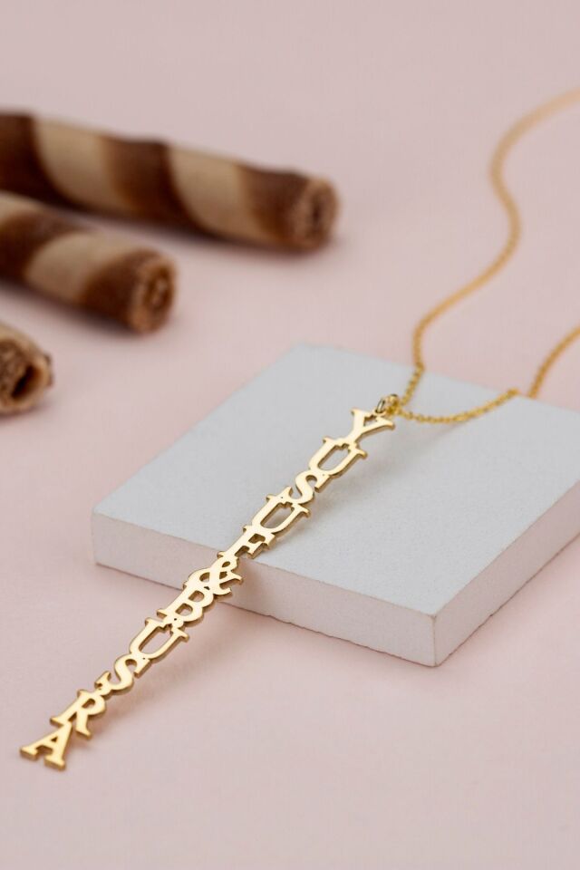 925 Ayar Gümüş Isimli Trend Kolye Gold - Tek Ebat
