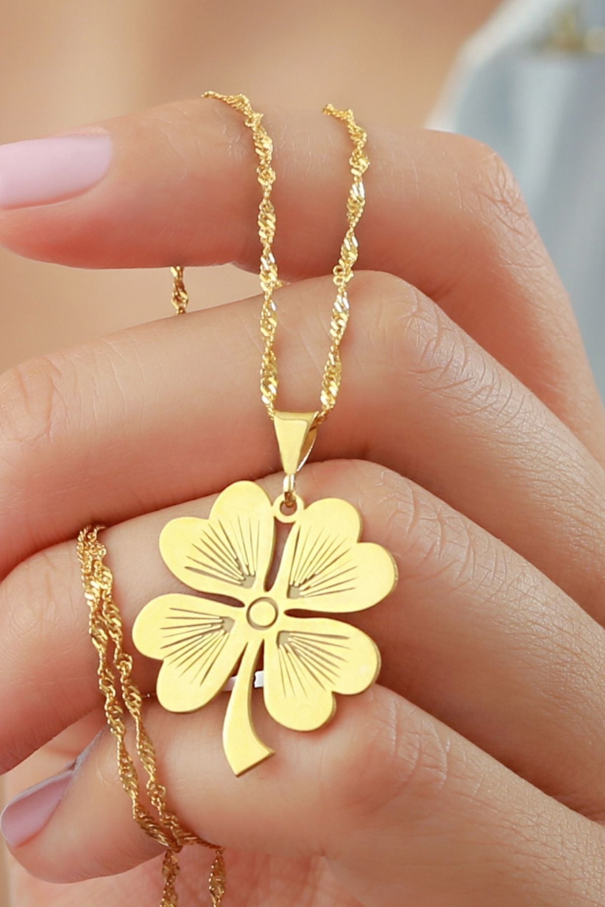 925 Ayar Gümüş Gold Yonca Kolye