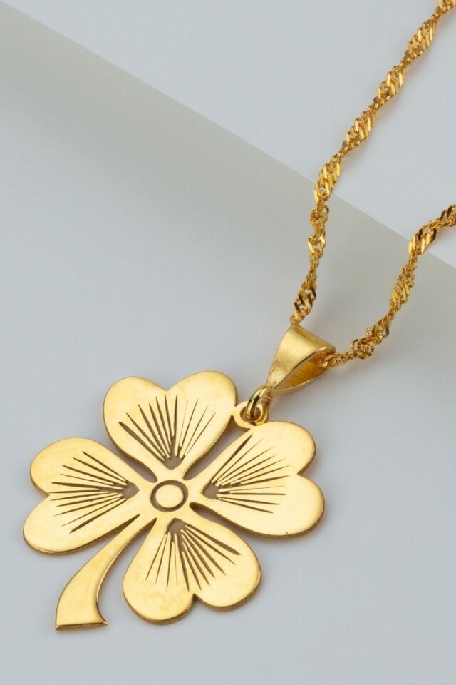 925 Ayar Gümüş Gold Yonca Kolye