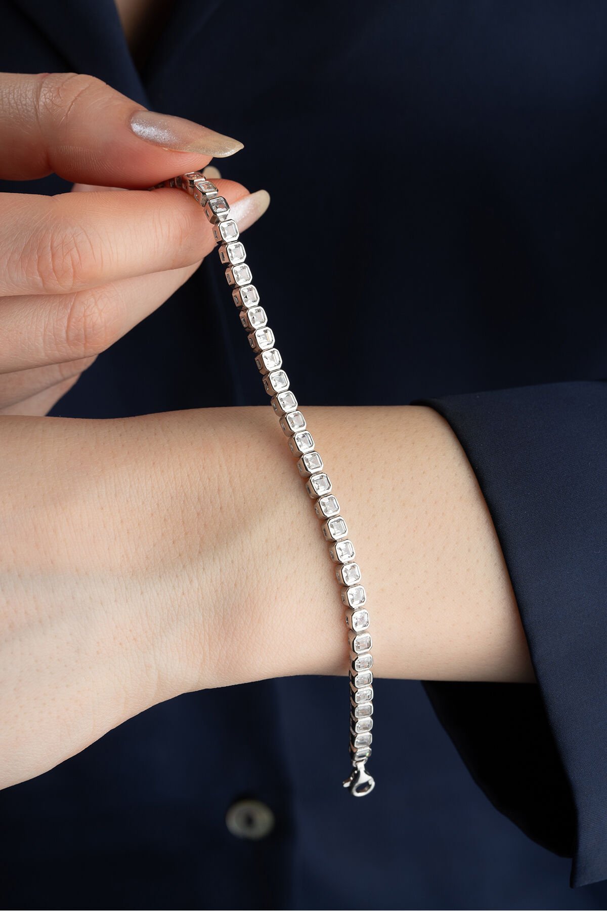 925 Ayar Gümüş Tamtur Sırataşlı Bileklik Silver - Tek Ebat