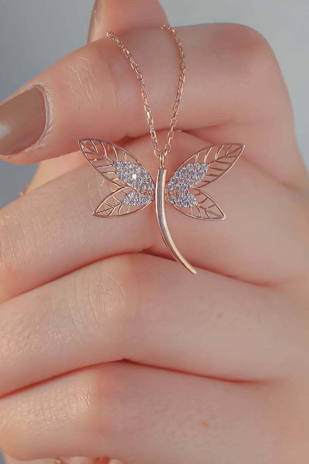 925 Ayar Rose Gümüş Yusufçuk Kolye Rose - Tek Ebat