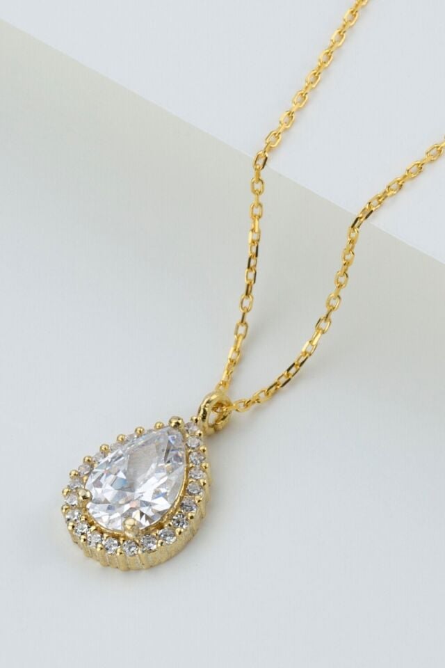 925 Ayar Gümüş Gold Damla Kolye
