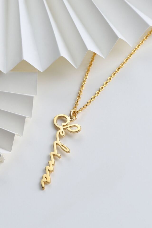 925 Ayar Gümüş Kişiye Özel Italik Isimli Kolye (gold)