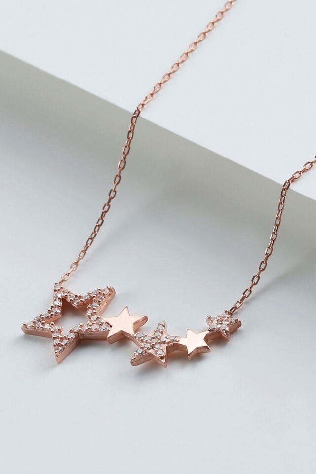 925 Ayar Gümüş Yıldızlı Kolye ( Rose Gold )