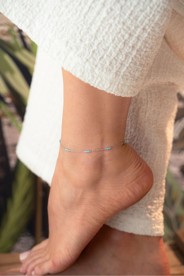 925 Ayar Gümüş Boncuklu Halhal