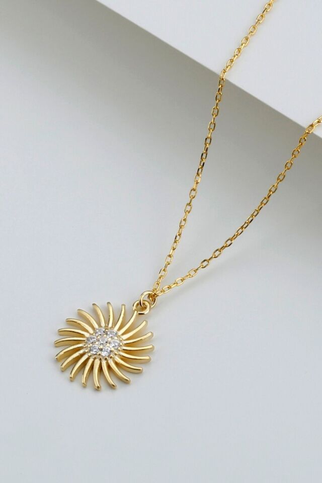 925 Ayar Gold Güneş Gümüş Kolye