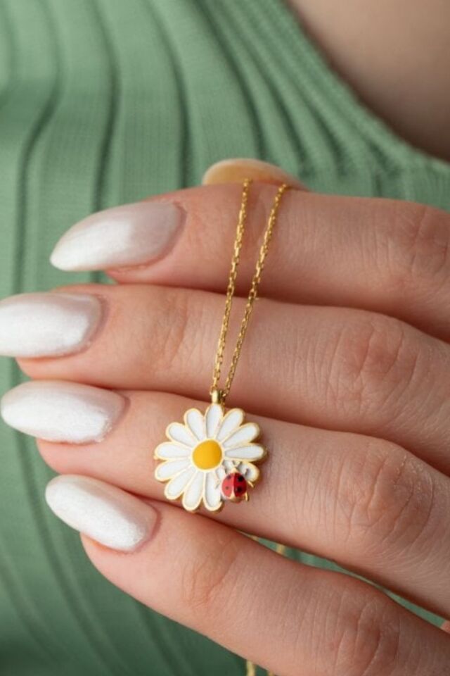 925 Ayar Gold Uğur Böcekli Gümüş Kolye