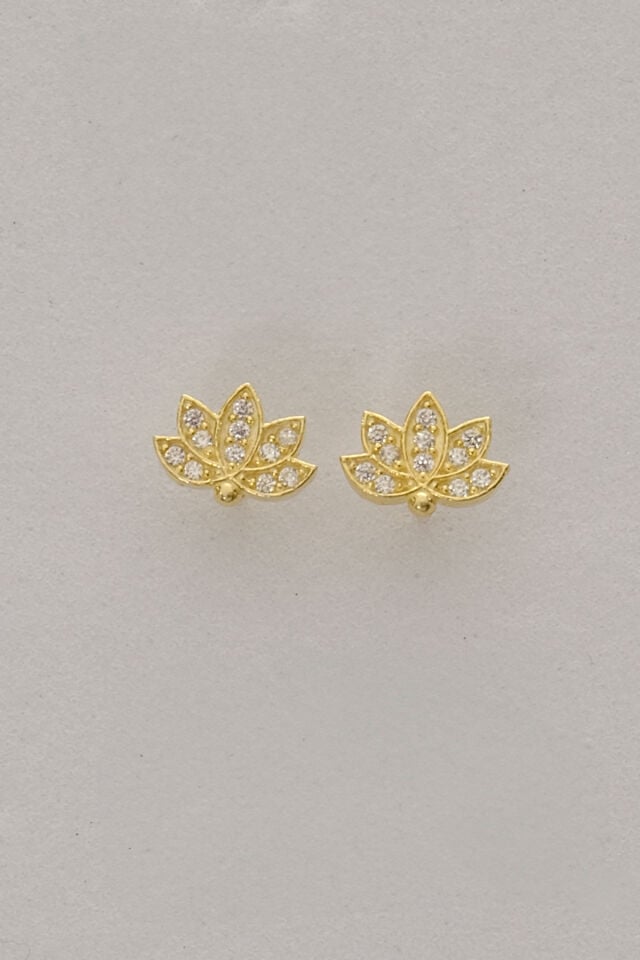 925 Ayar Gümüş Altın Kaplama Lotus Model Küpe