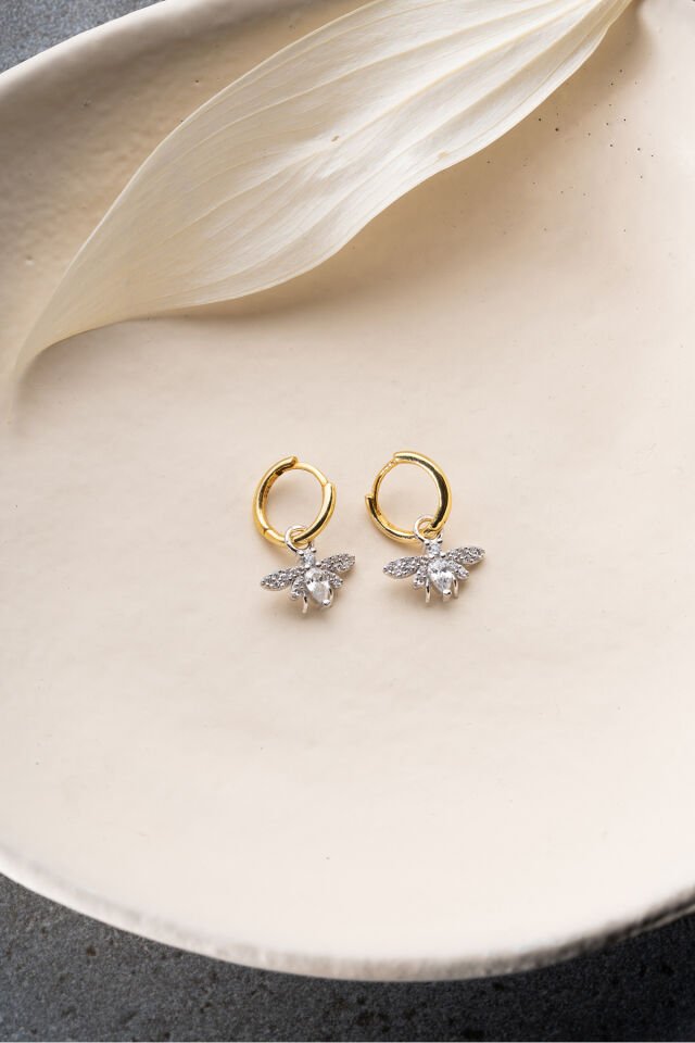 925 Ayar Gümüş Zirkon Taşlı Arı Küpe