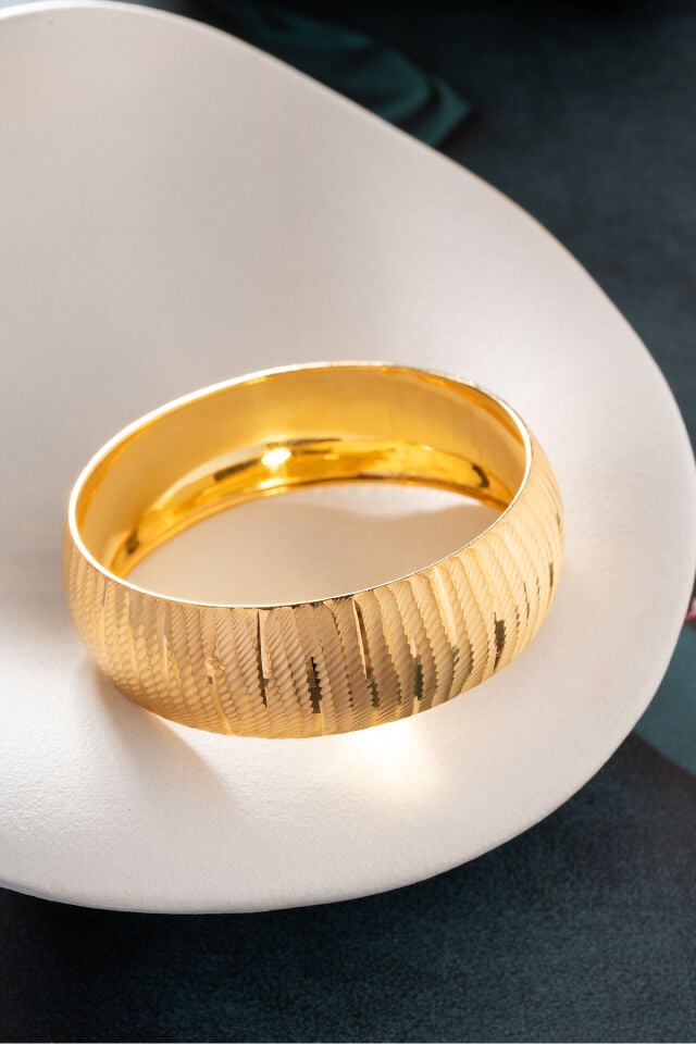 925 Ayar Gümüş 17.1 Gram CNC Yan Çizgili Şarnel Bilezik