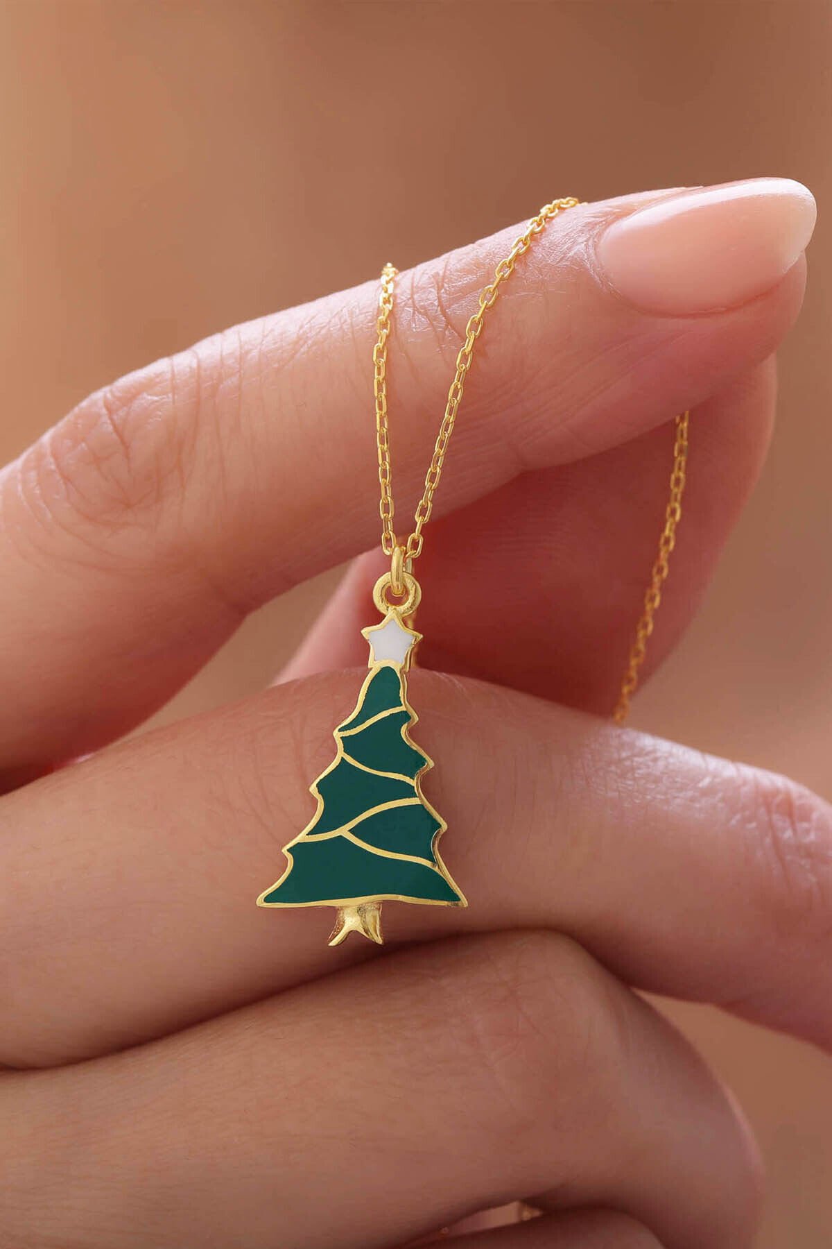 925 Ayar Gümüş Noel Charm Kolye Sarı - Tek Ebat