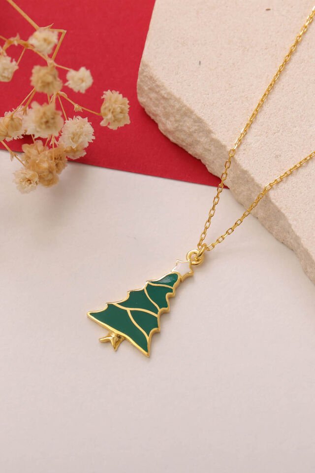925 Ayar Gümüş Noel Charm Kolye Sarı - Tek Ebat