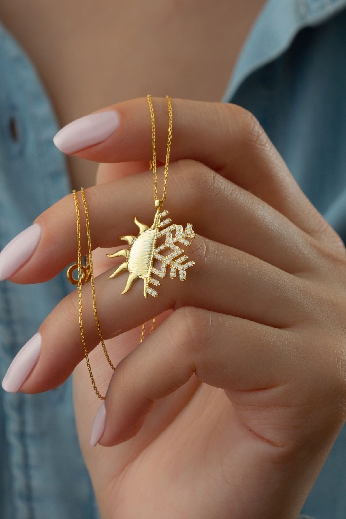925 Ayar Gümüş Gold Güneşli Kartanesi Kolye Gold - Tek Ebat