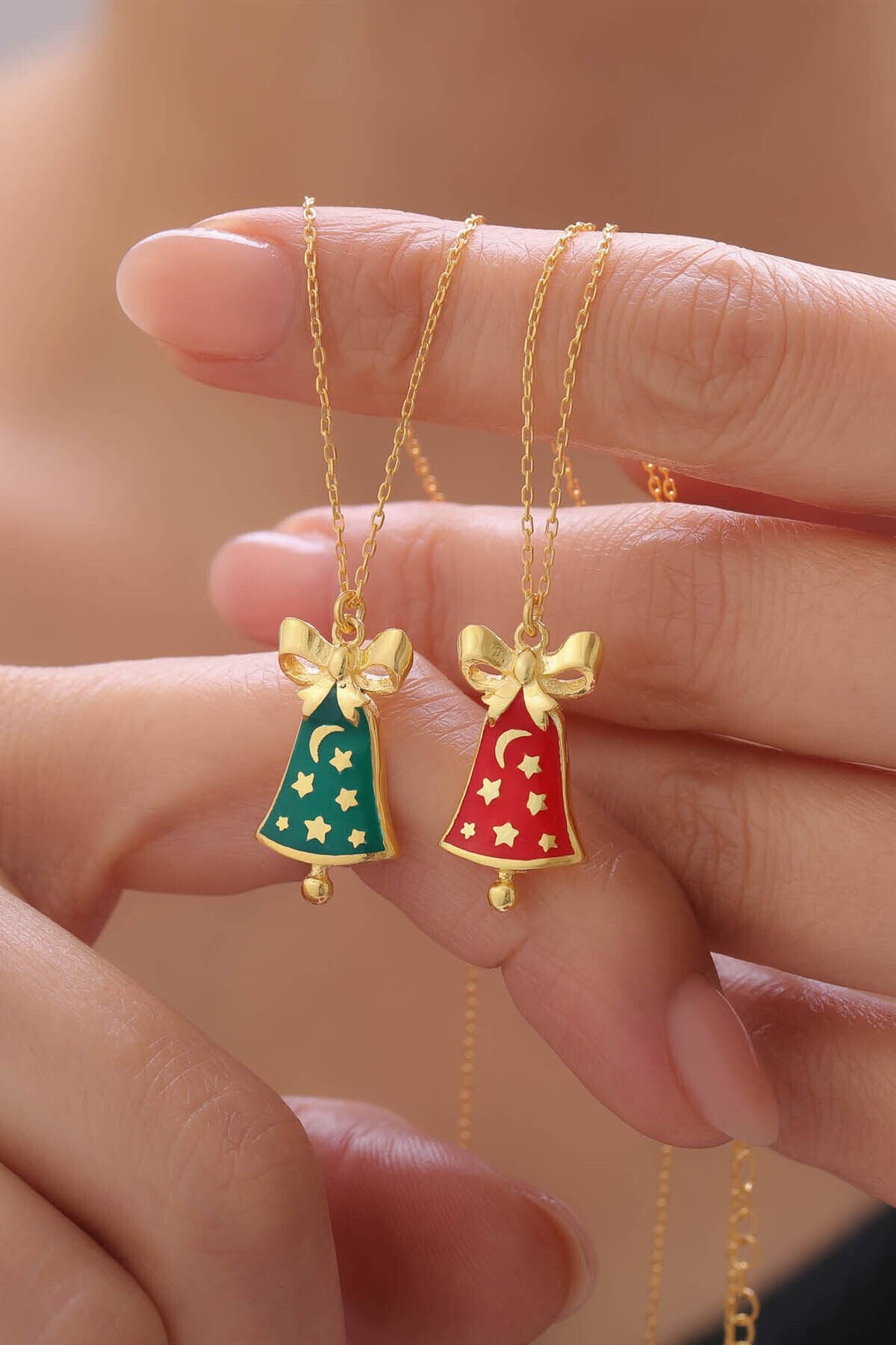 925 Ayar Gümüş Noel Charm Kolye Sarı - Tek Ebat