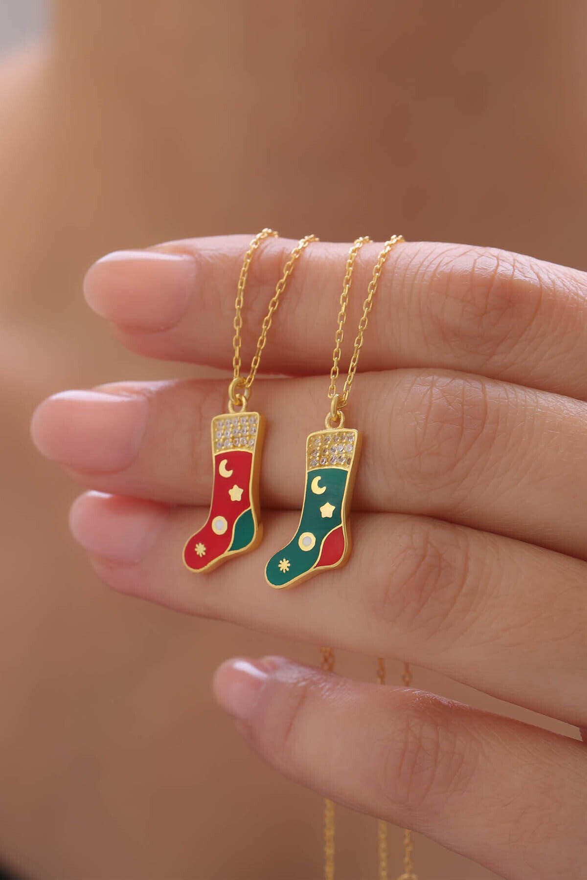 925 Ayar Gümüş Noel Charm Kolye Sarı - Tek Ebat