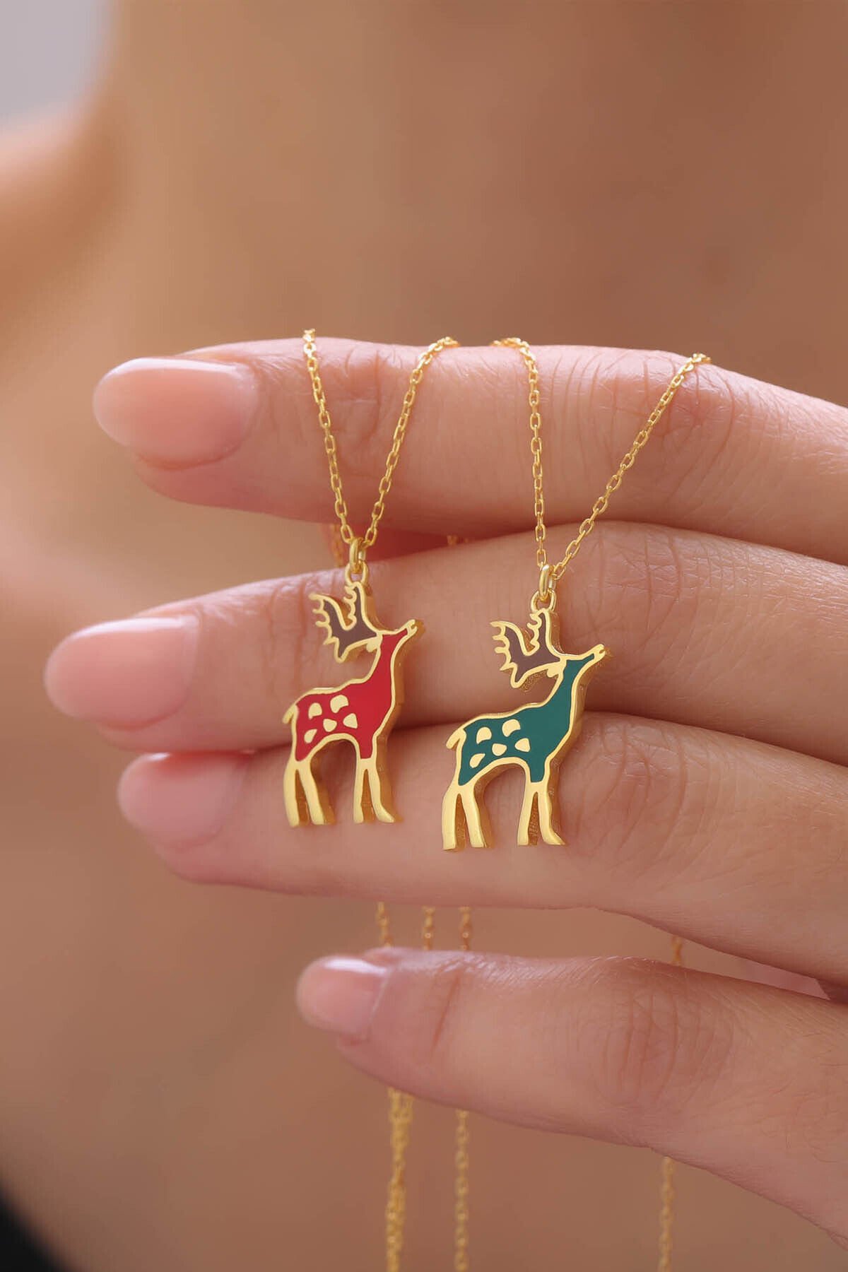 925 Ayar Gümüş Noel Charm Kolye Sarı - Tek Ebat