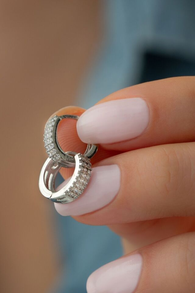 925 Ayar Gümüş Sırataşlı Küpe Silver - Tek Ebat