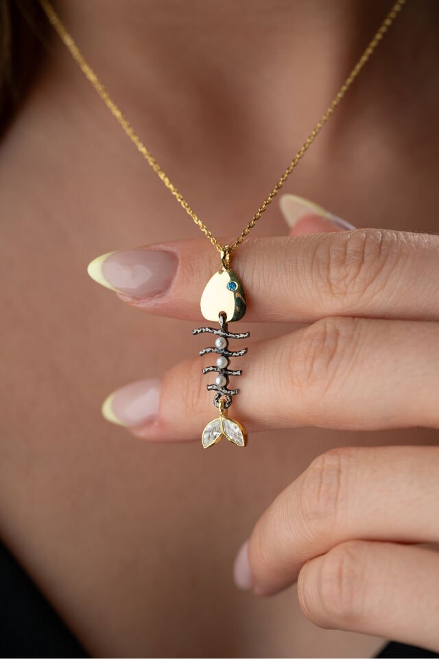 925 Ayar Gümüş Balık Kılçığı Kolye