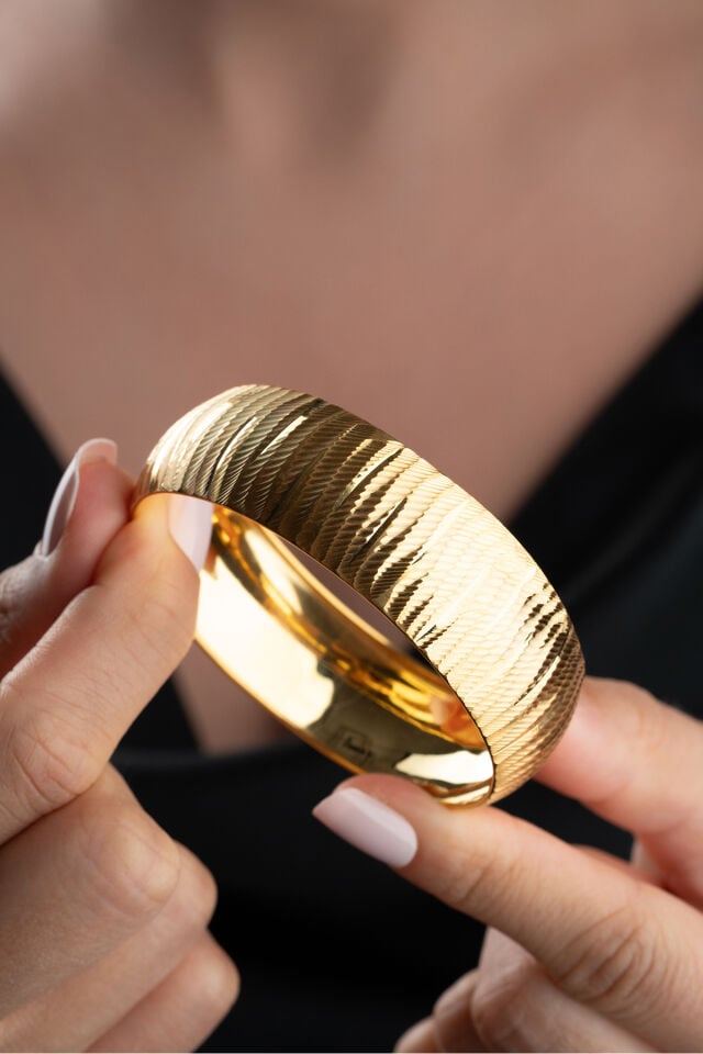 925 Ayar Gümüş 17.4 Gram Çizgili Şarnel Bilezik