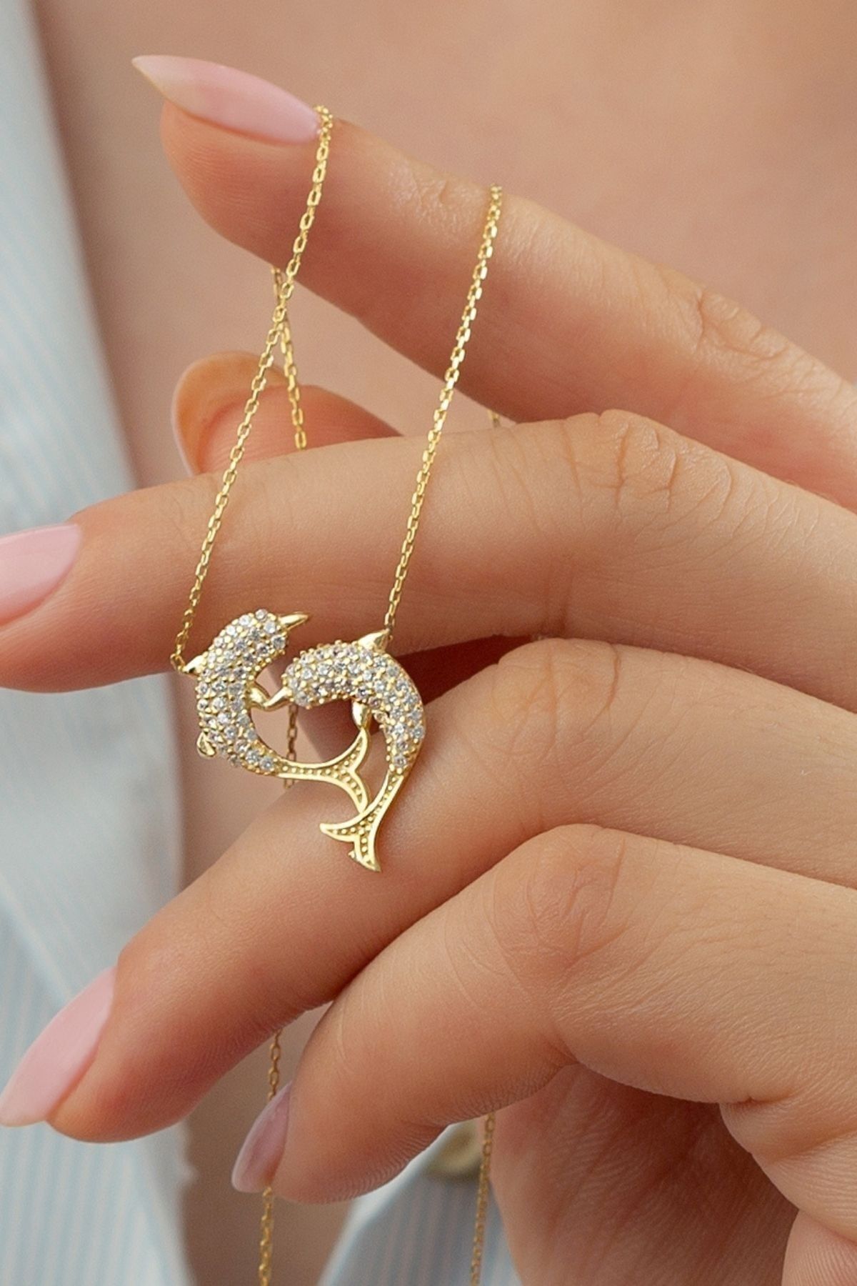 925 Ayar Gümüş Gold Yunus Kolye Gold - Tek Ebat