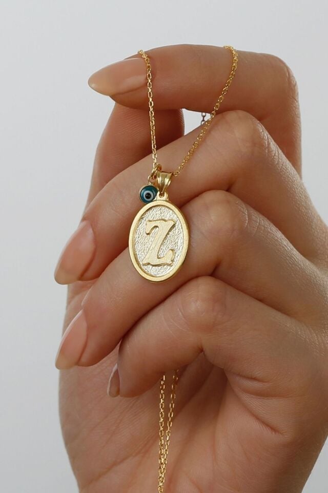 925 Ayar Gümüş Nazarlı Harf Kolye