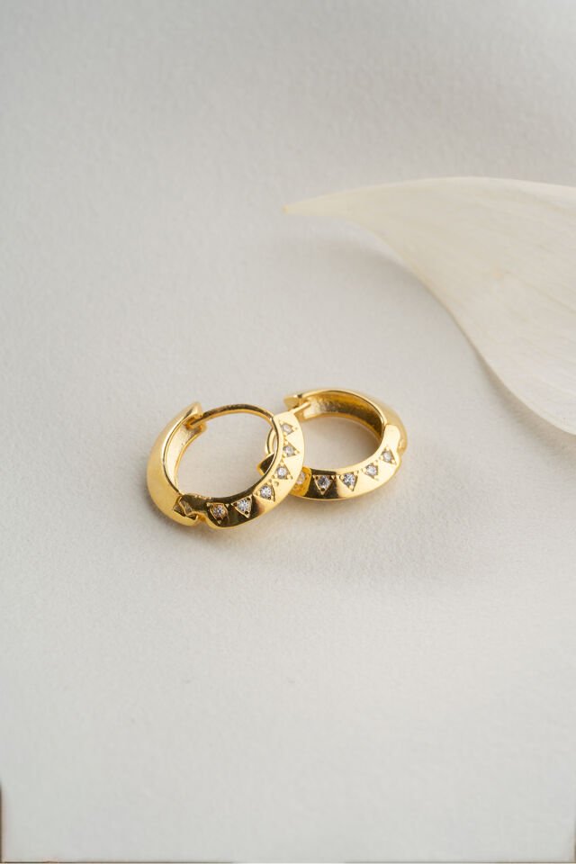 925 Ayar Gümüş Gold Zirkon Taşlı Halka Küpe