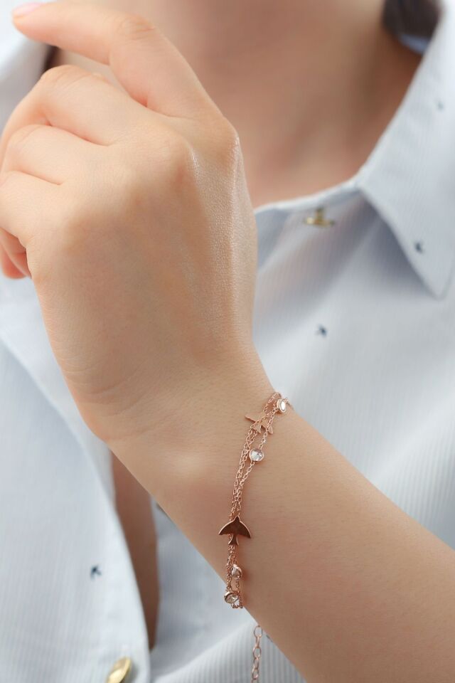 925 Ayar Gümüş Rose Kuş Figürlü Trend Bileklik Rose - Tek Ebat
