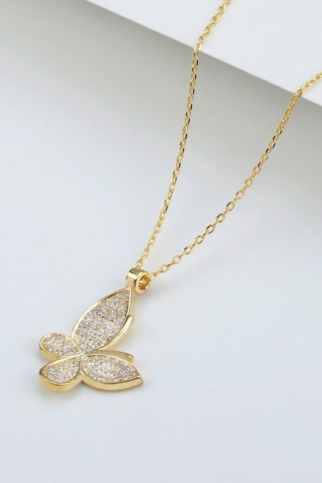 925 Ayar Gümüş Gold Minimal Kelebek Kolye Gold - Tek Ebat