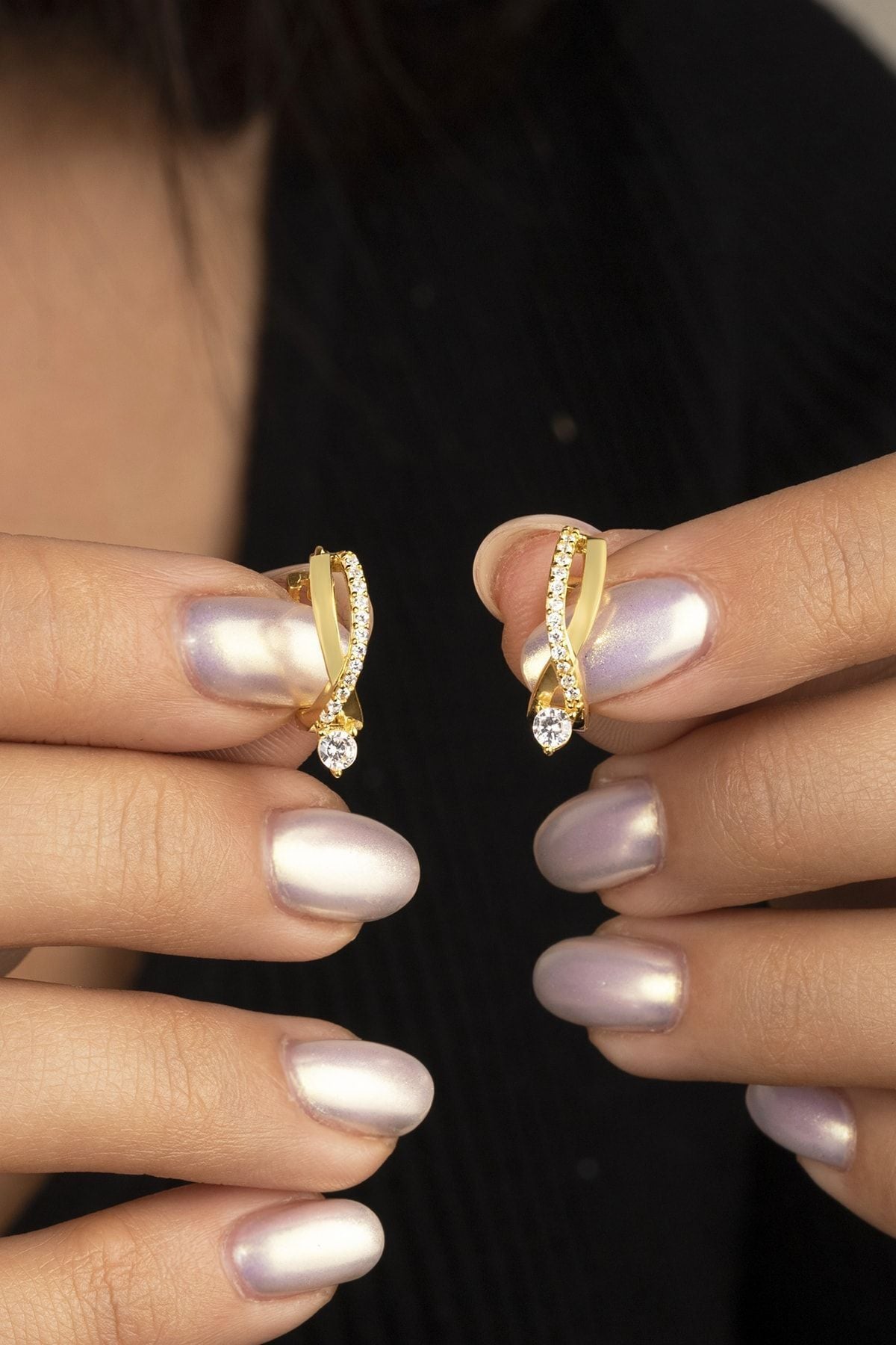 925 Ayar Gümüş Gold Tektaş Örgü Model Küpe Gold - Tek Ebat