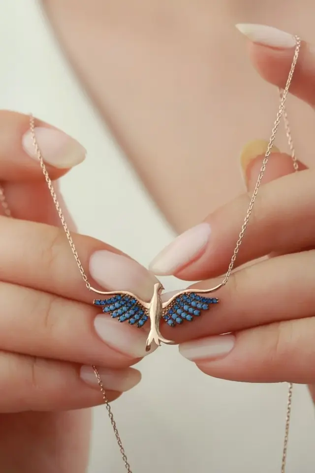 925 Ayar Gümüş Anka Kuşu Kolye Gold - Tek Ebat
