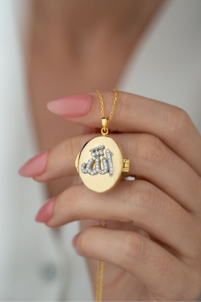 925 ayar gümüş Allah yazılı resimlik altın kaplama kolye Silvano Jewelry
