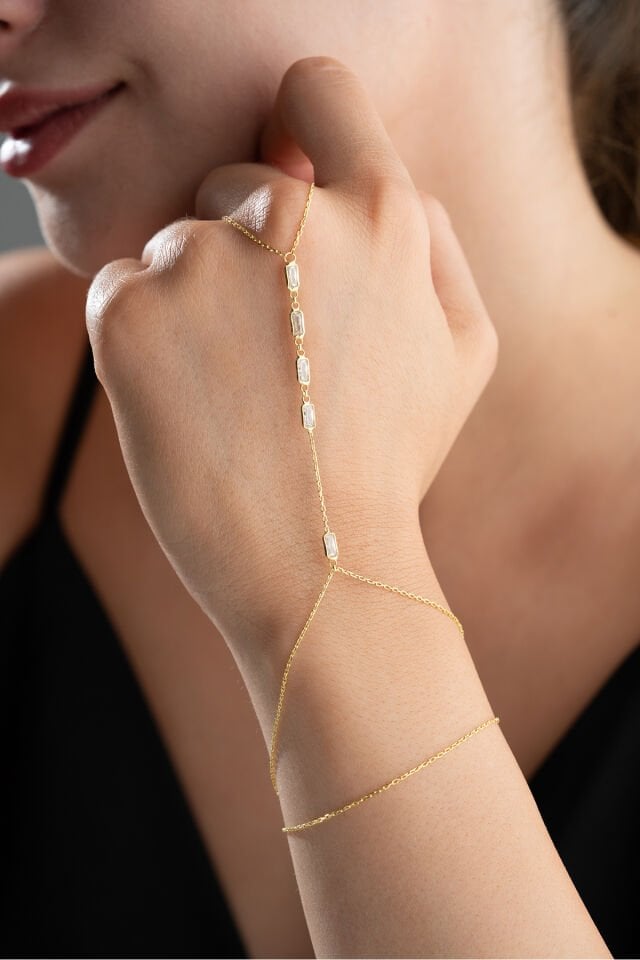 925 Ayar Gümüş Dikdörtgen Model Baget Taşlı Şahmeran