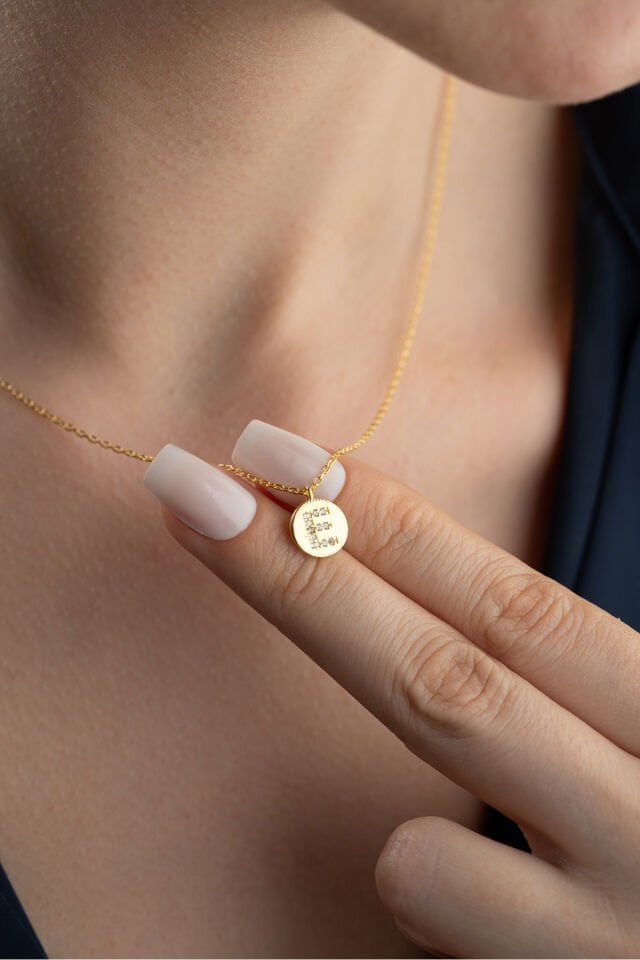 925 Ayar Gümüş Taşlı Plaka Harf Kolye