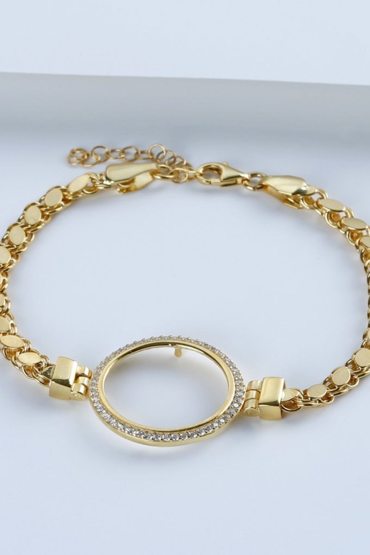 925 Ayar Gümüş Çeyrek Model Bileklik Gold - Tek Ebat