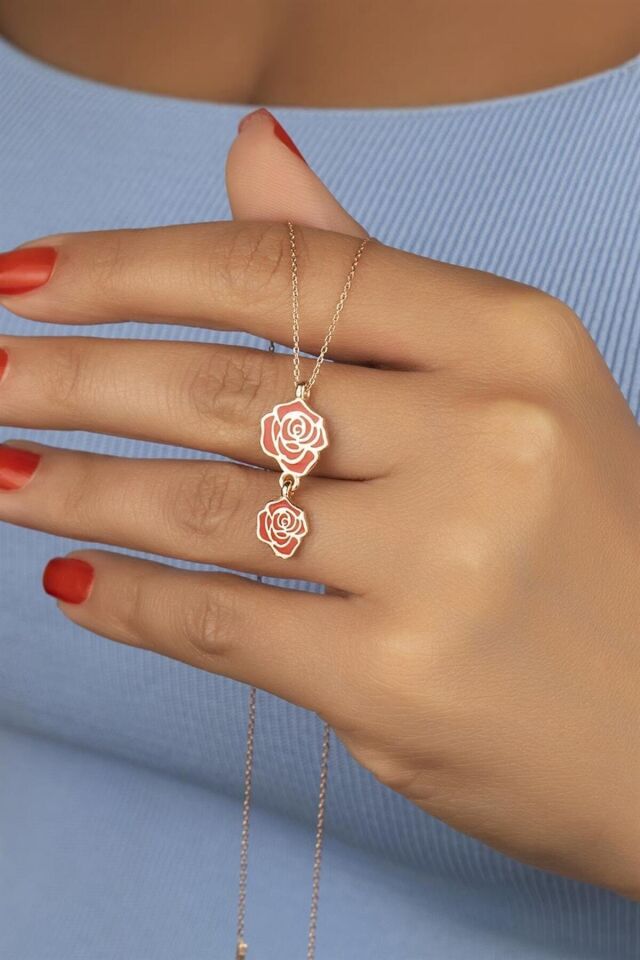 925 Ayar Gümüş Güllü Kolye