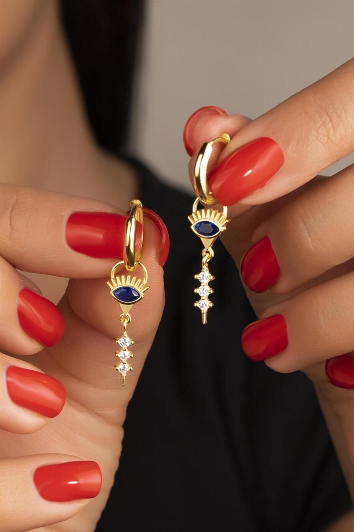 925 Ayar Sallantılı Göz Gümüş Küpe Gold