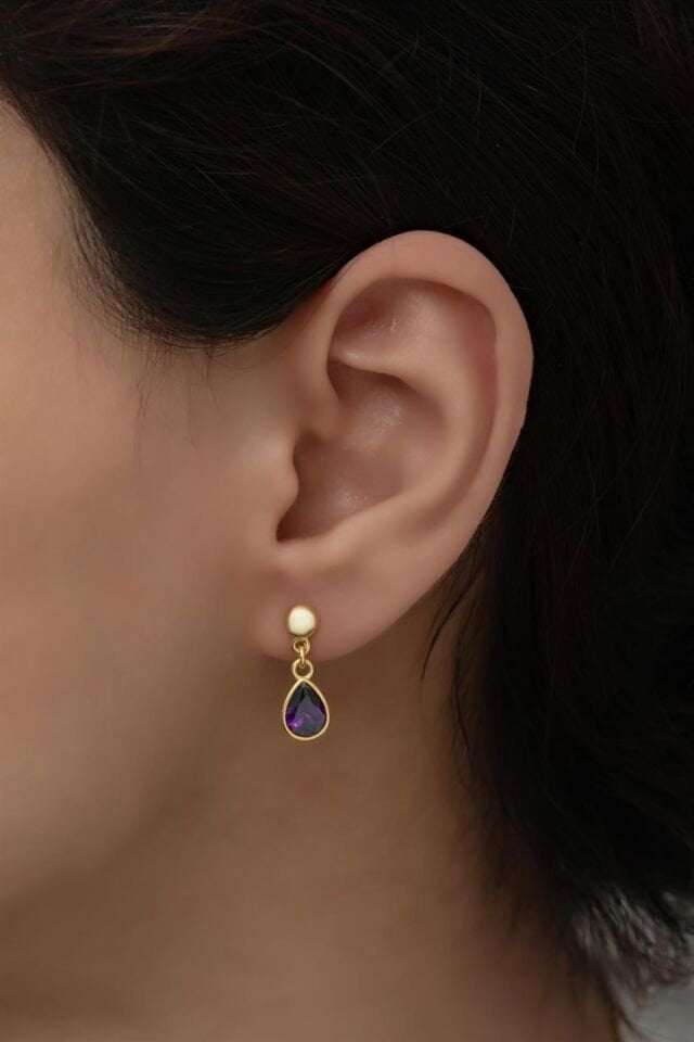 925 Ayar Gümüş Amatist Taşlı Küpe