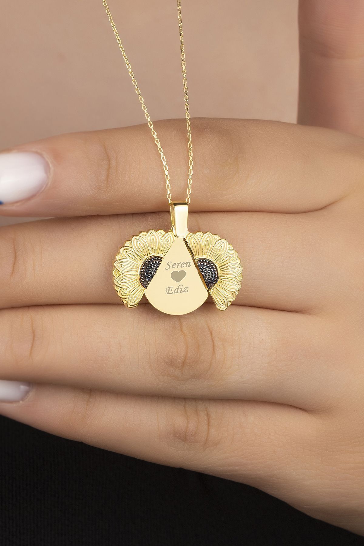 925 Ayar Gold Ayçiçeği Gümüş Kolye Gold - Tek Ebat