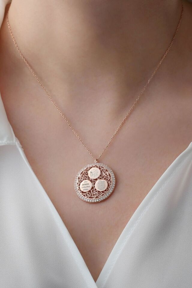 925 Ayar Gümüş Üçlü Dualı Taşlı Kolye