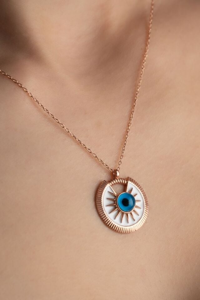925 Ayar Gümüş Nazar Gözlü Pusula Kolye