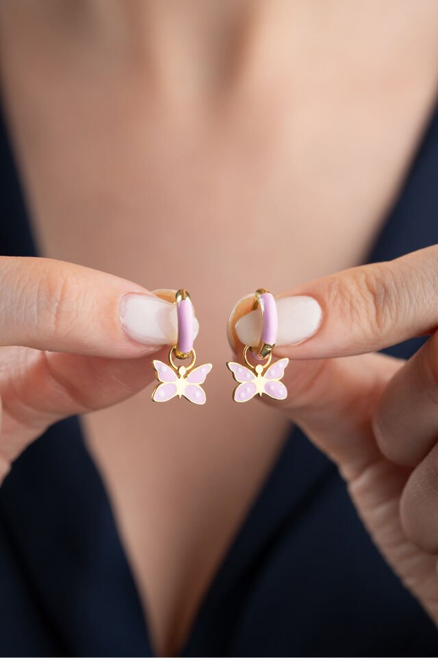 925 Ayar Gümüş Mineli Kelebek Çocuk Küpe