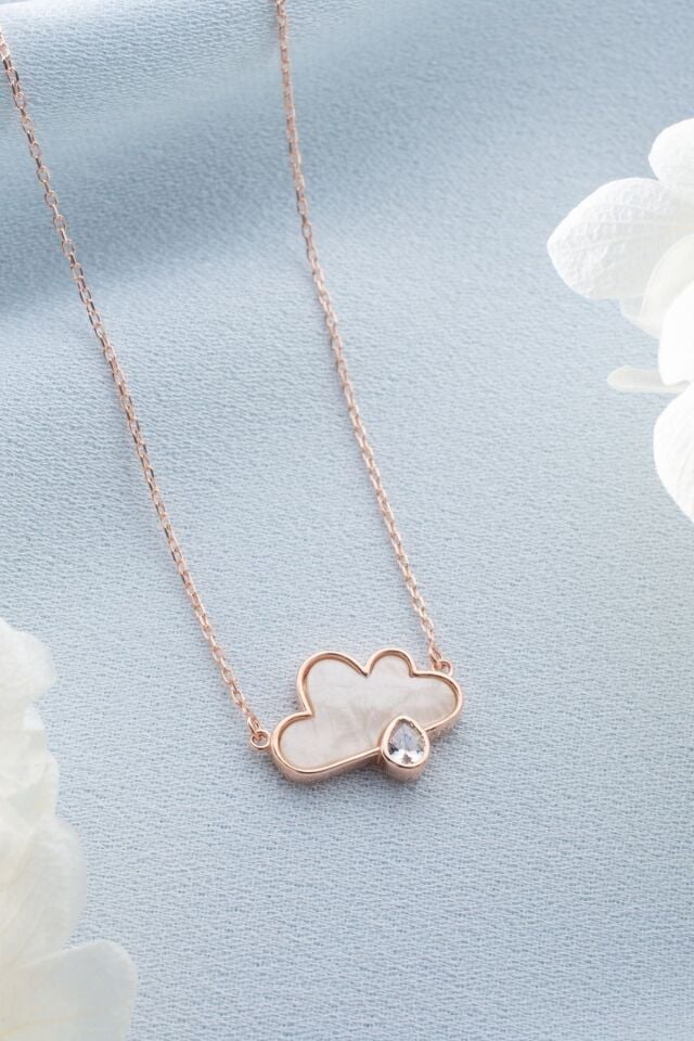 925 Ayar Gümüş Tektaşlı Bulut Kolye