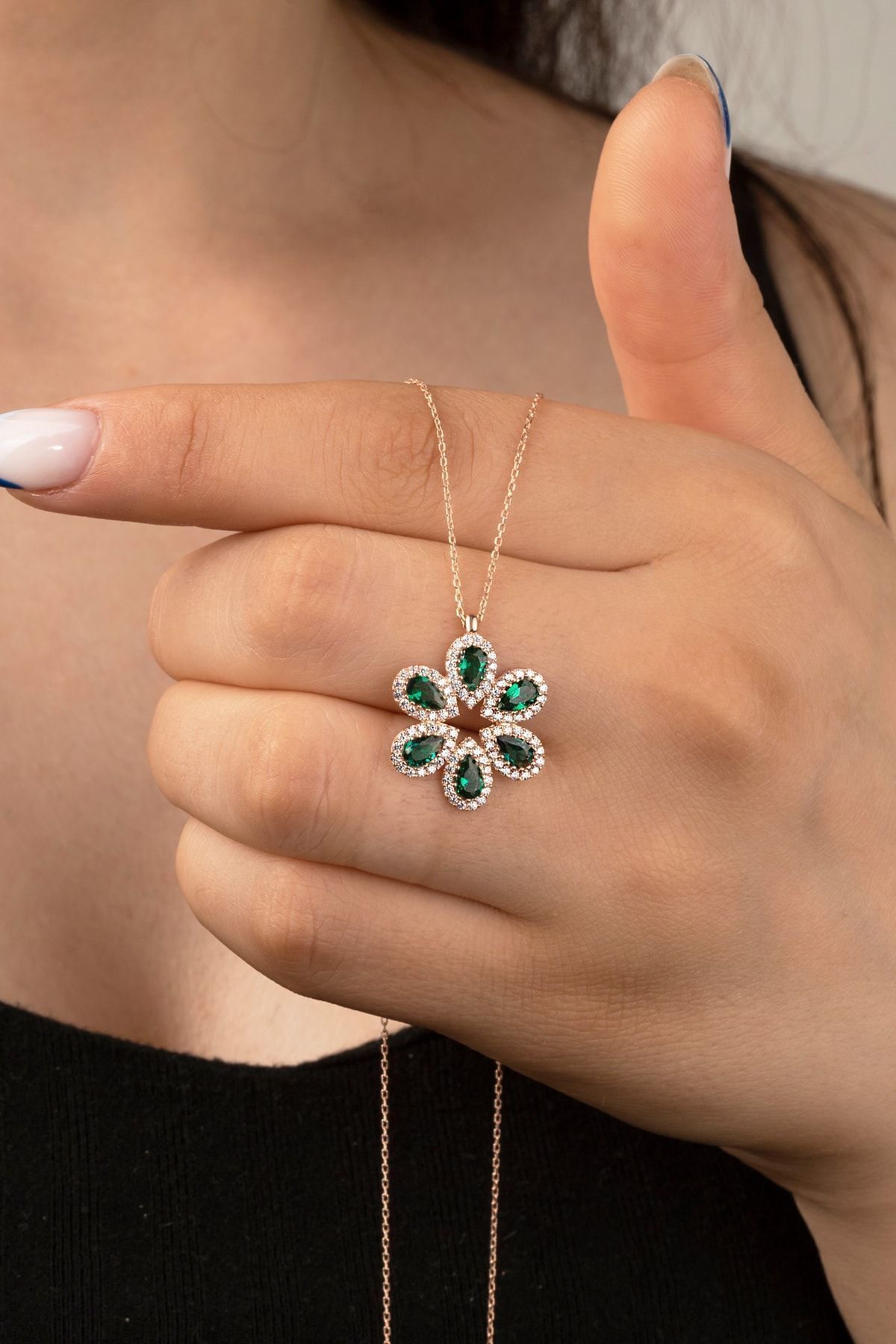 925 Ayar Rose Damla Zirkon Taşlı Gümüş Kolye Rose - Tek Ebat