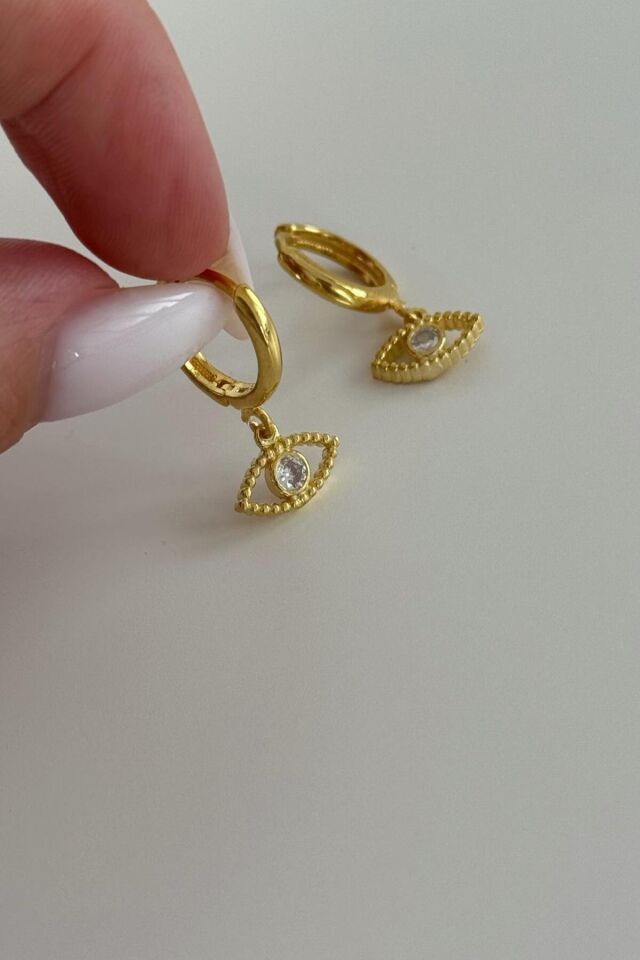 925 Ayar Gümüş Halkalı Göz Küpe Gold