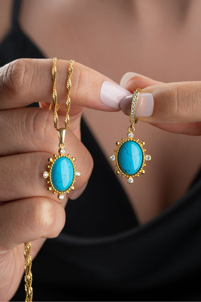 925 ayar gümüş doğal taşlı zerafet model küpe kolye set Silvano Jewelry elde çekim