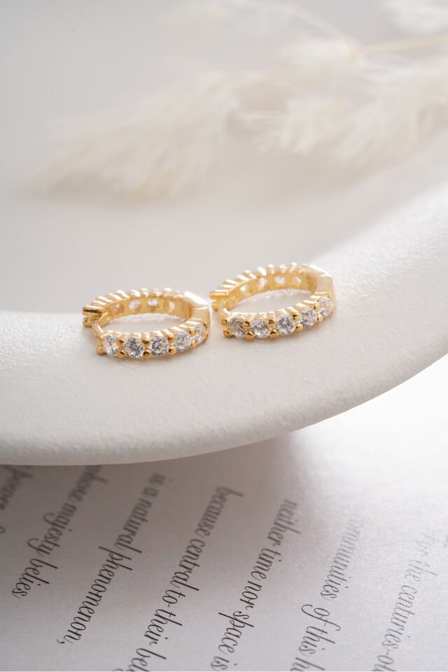 925 Ayar Gümüş Gold Kaplama Zirkon Taşlı Küpe
