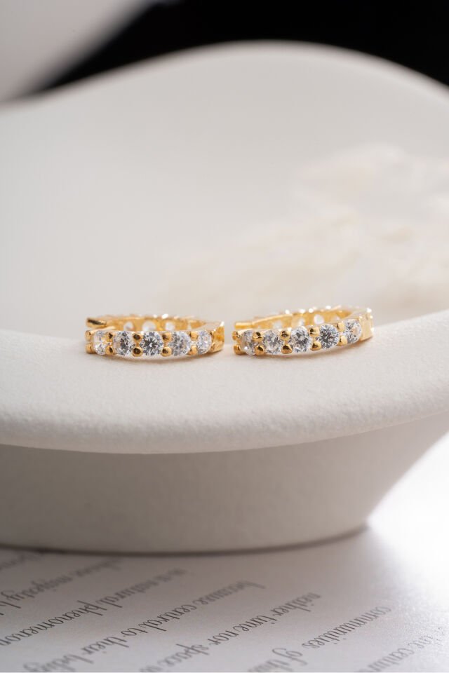 925 Ayar Gümüş Gold Kaplama Zirkon Taşlı Küpe