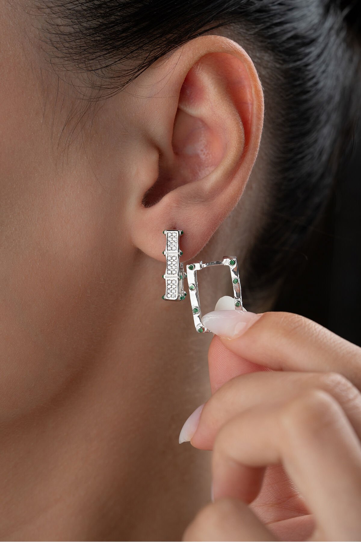 925 Ayar Gümüş Zirkon Taşlı Küpe Silver