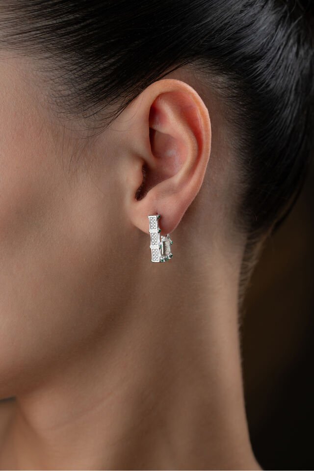 925 Ayar Gümüş Zirkon Taşlı Küpe Silver