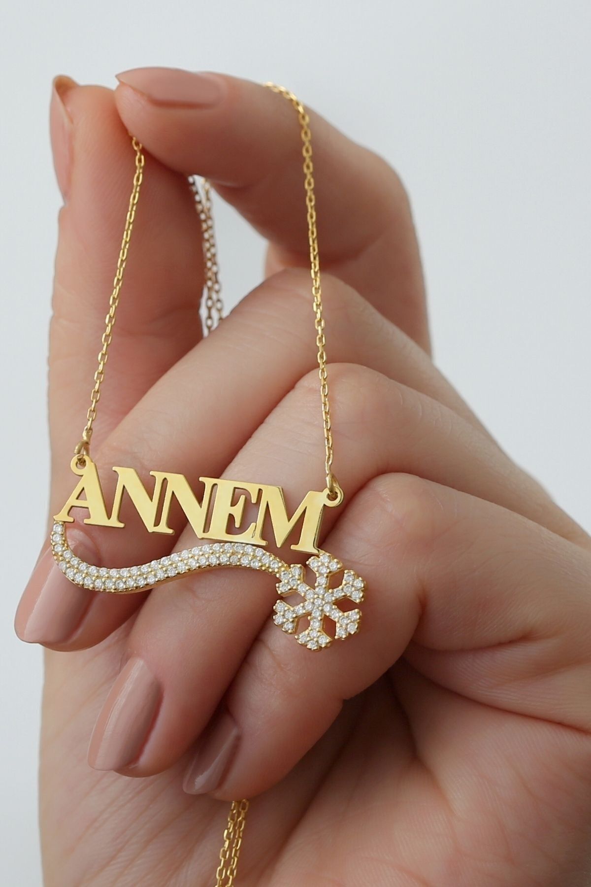 925 Ayar Gold Zirkon Taşlı Kartaneli Annem Gümüş Kolye Gold - Tek Ebat